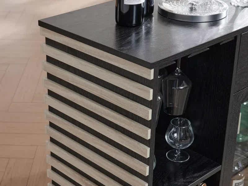 Modern Wine Cabinet with Slat Design - White