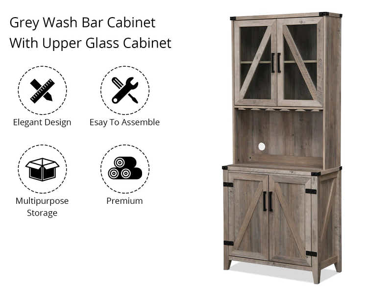 4-Door Wine Cabinet - Grey Wash