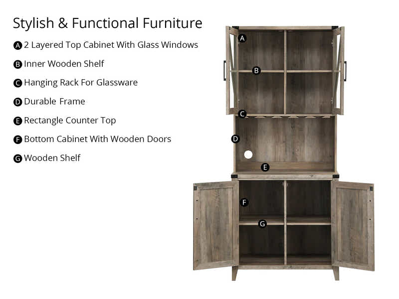 4-Door Wine Cabinet - Grey Wash