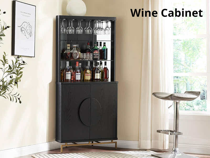 2-Door Corner Wine Cabinet - Black