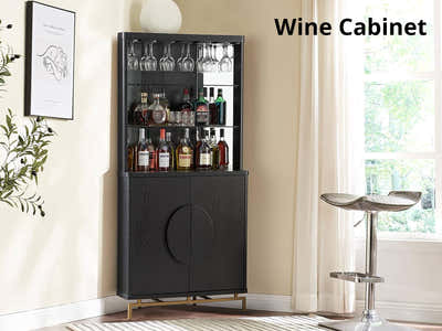 2-Door Corner Wine Cabinet - Black