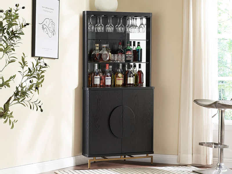 2-Door Corner Wine Cabinet - Black