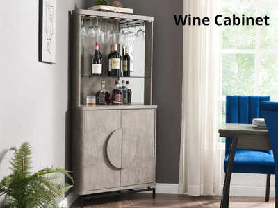 2-Door Corner Wine Cabinet - Concrete