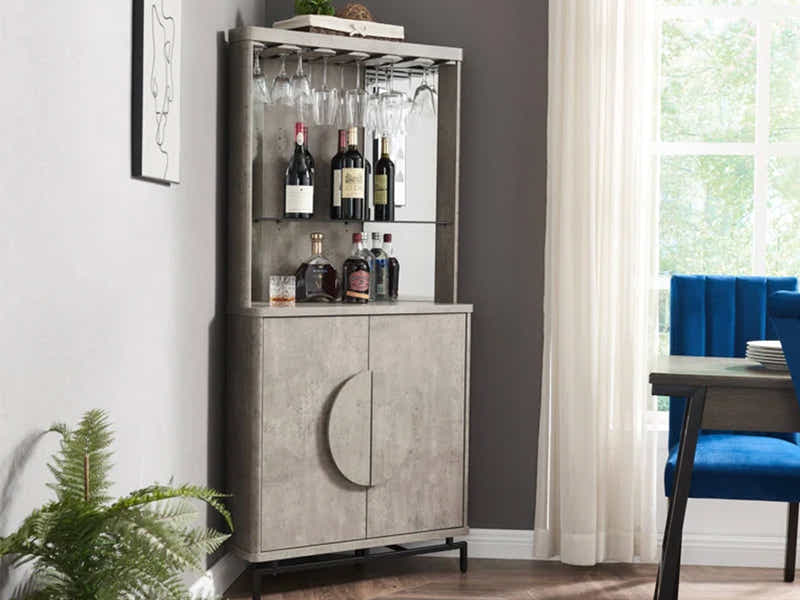 2-Door Corner Wine Cabinet - Concrete