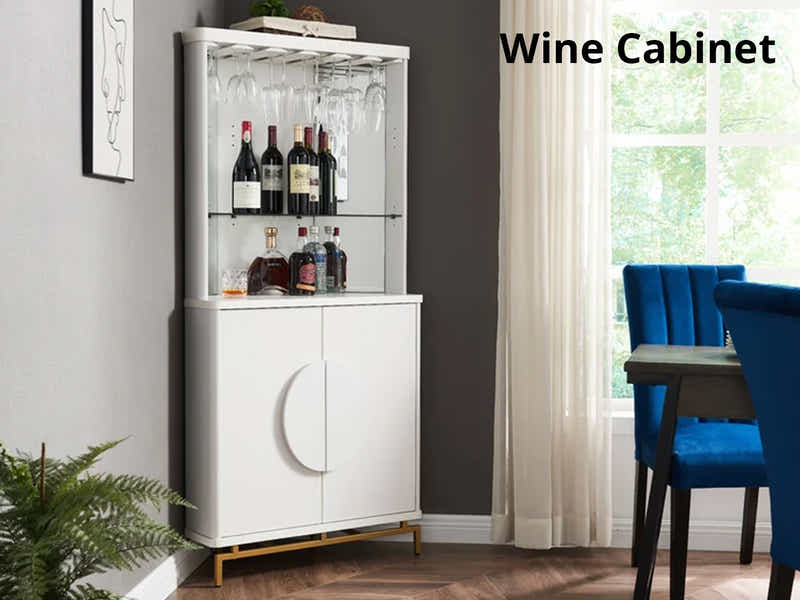 2-Door Corner Wine Cabinet - White