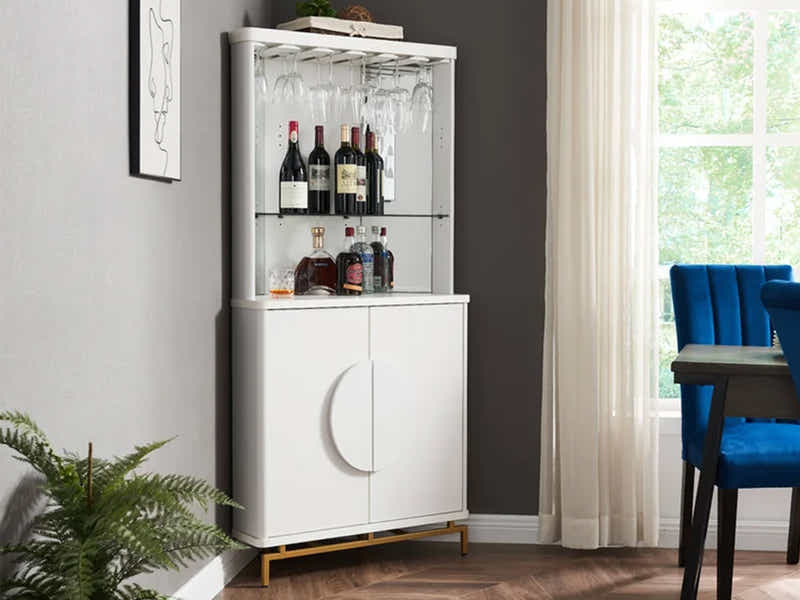 2-Door Corner Wine Cabinet - White