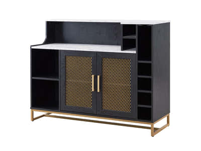 Black Wine Cabinet with Gold Mesh Door