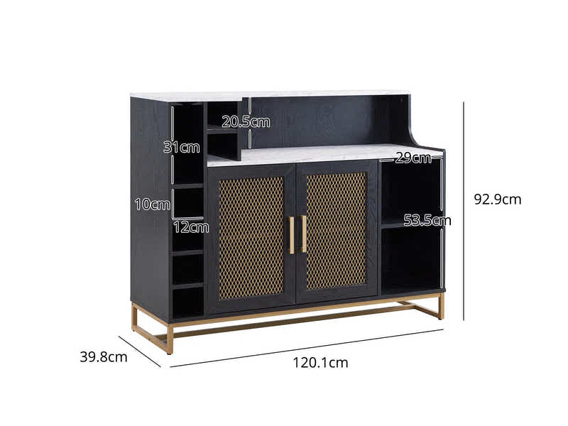 Black Wine Cabinet with Gold Mesh Door
