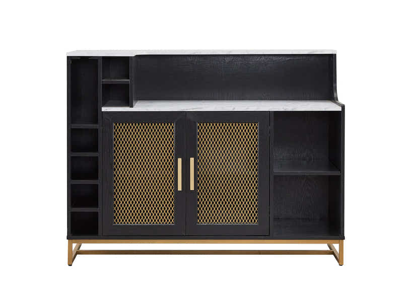 Black Wine Cabinet with Gold Mesh Door