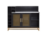 Black Wine Cabinet with Gold Mesh Door