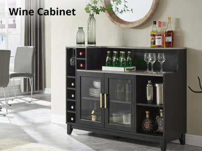 Black Wine Cabinet with Glass Door