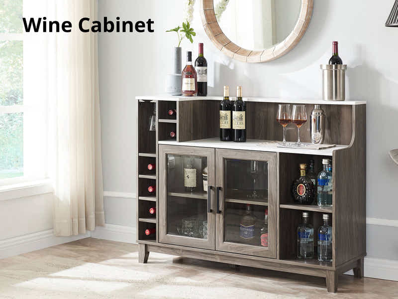 Grey Wine Cabinet with Glass Door