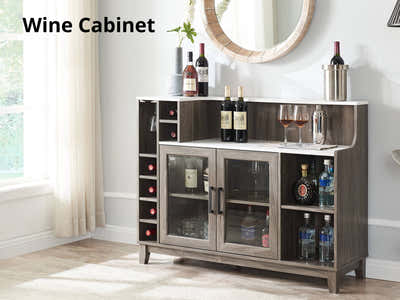 Grey Wine Cabinet with Glass Door
