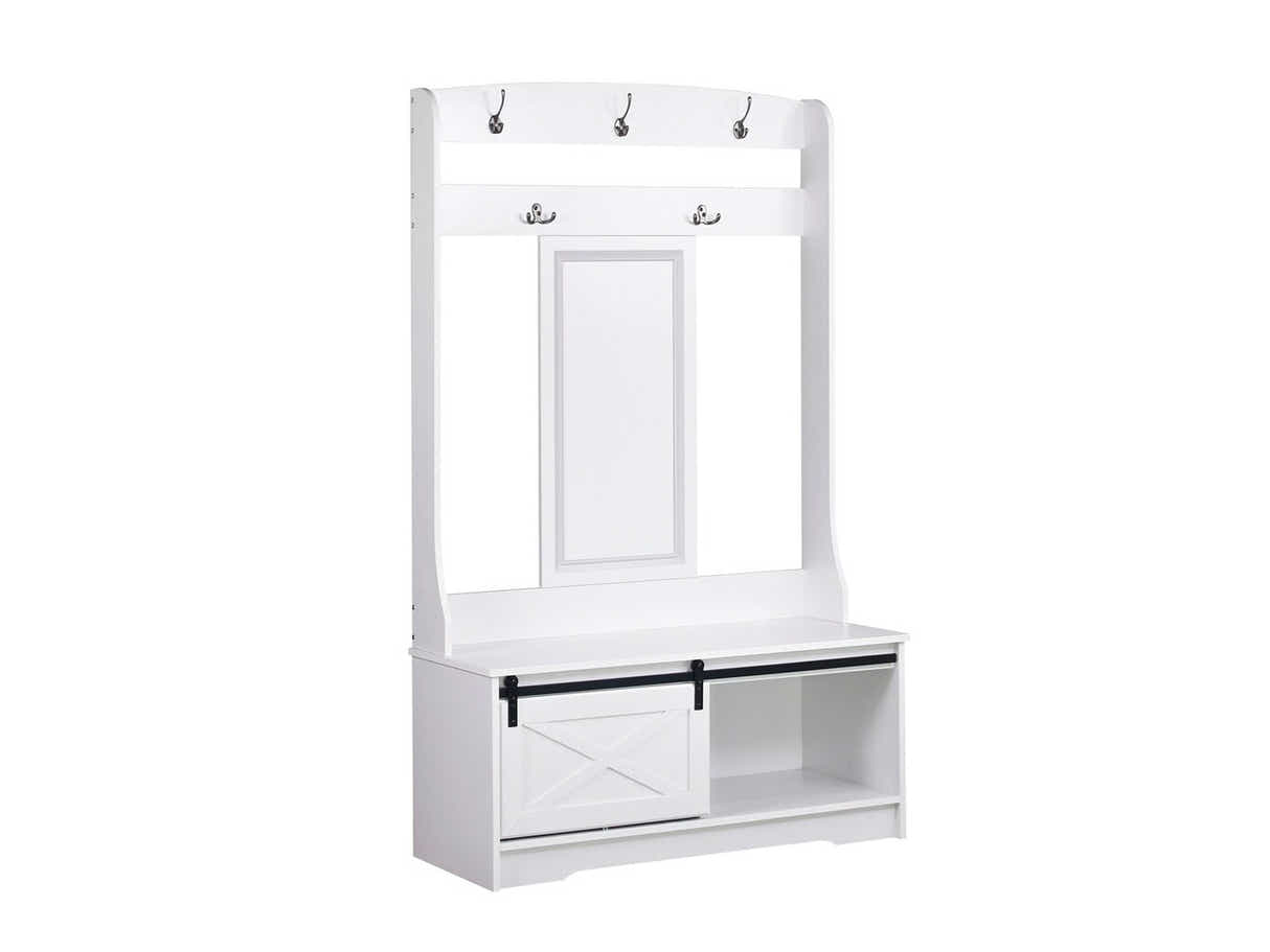 Transitional Hall Tree And Shoe Bench White