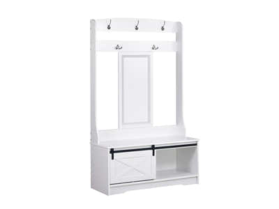 DS Transitional Hall Tree And Shoe Bench White