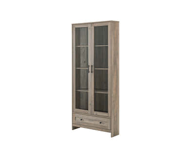 Corner Storage Cabinet with Glass Display - Grey