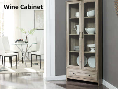 Corner Storage Cabinet with Glass Display - Grey
