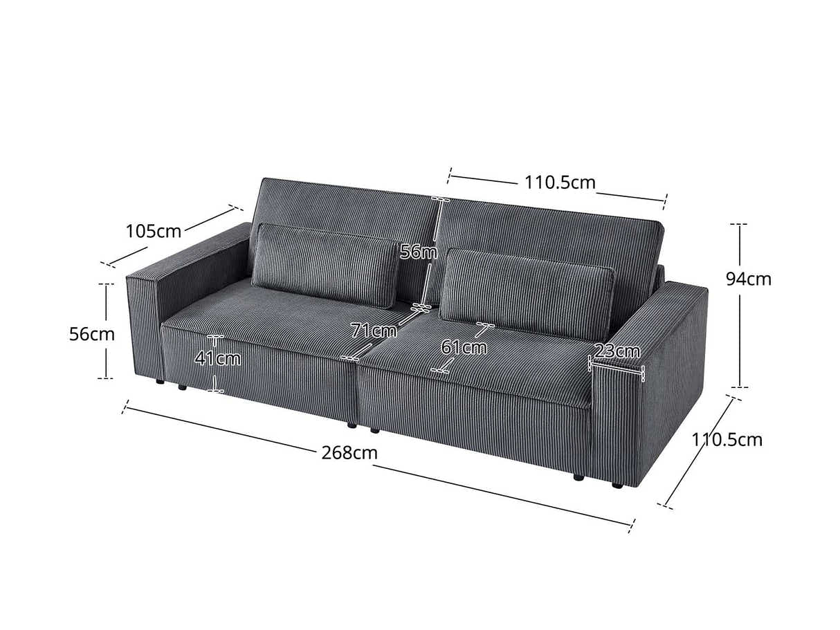 Modern Corduroy Sofa Grey