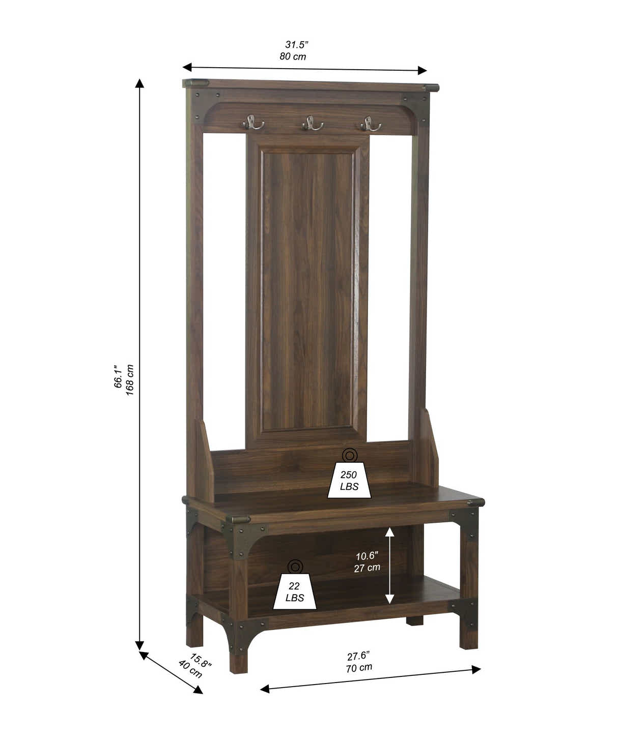 Hall Tree And Shoe Bench Walnut