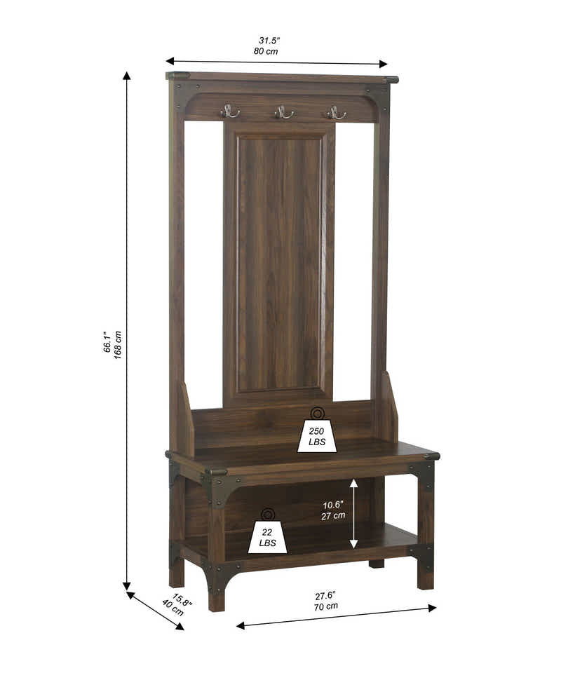 DS Hall Tree And Shoe Bench Walnut