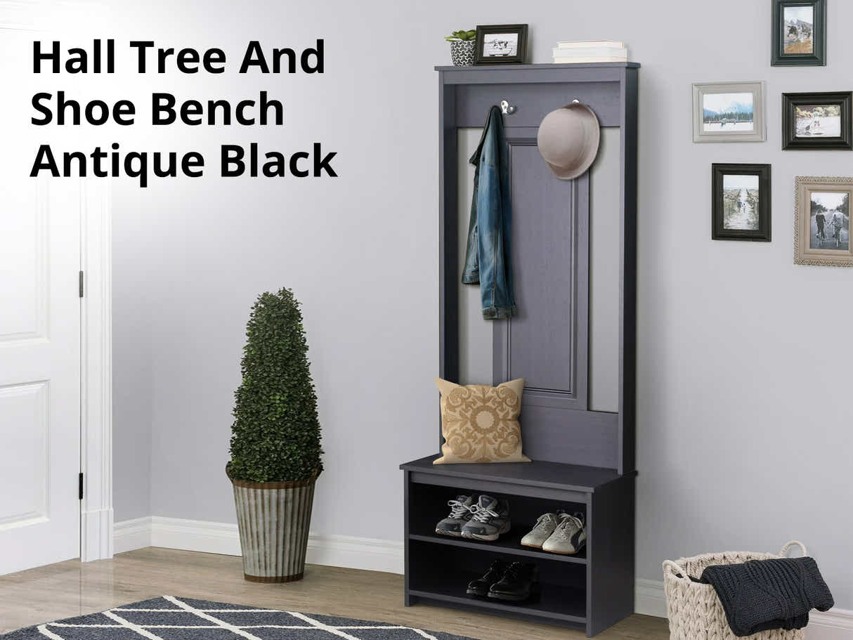 Hall Tree And Shoe Bench Antique Black