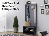 DS Hall Tree And Shoe Bench Antique Black