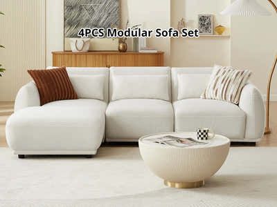 Modular Sofa Set with Ottoman - Beige