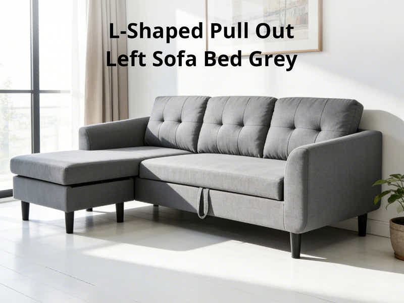 DS L-Shaped Pull Out Left Sofa Bed Grey