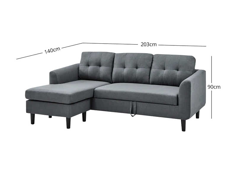 DS L-Shaped Pull Out Left Sofa Bed Grey