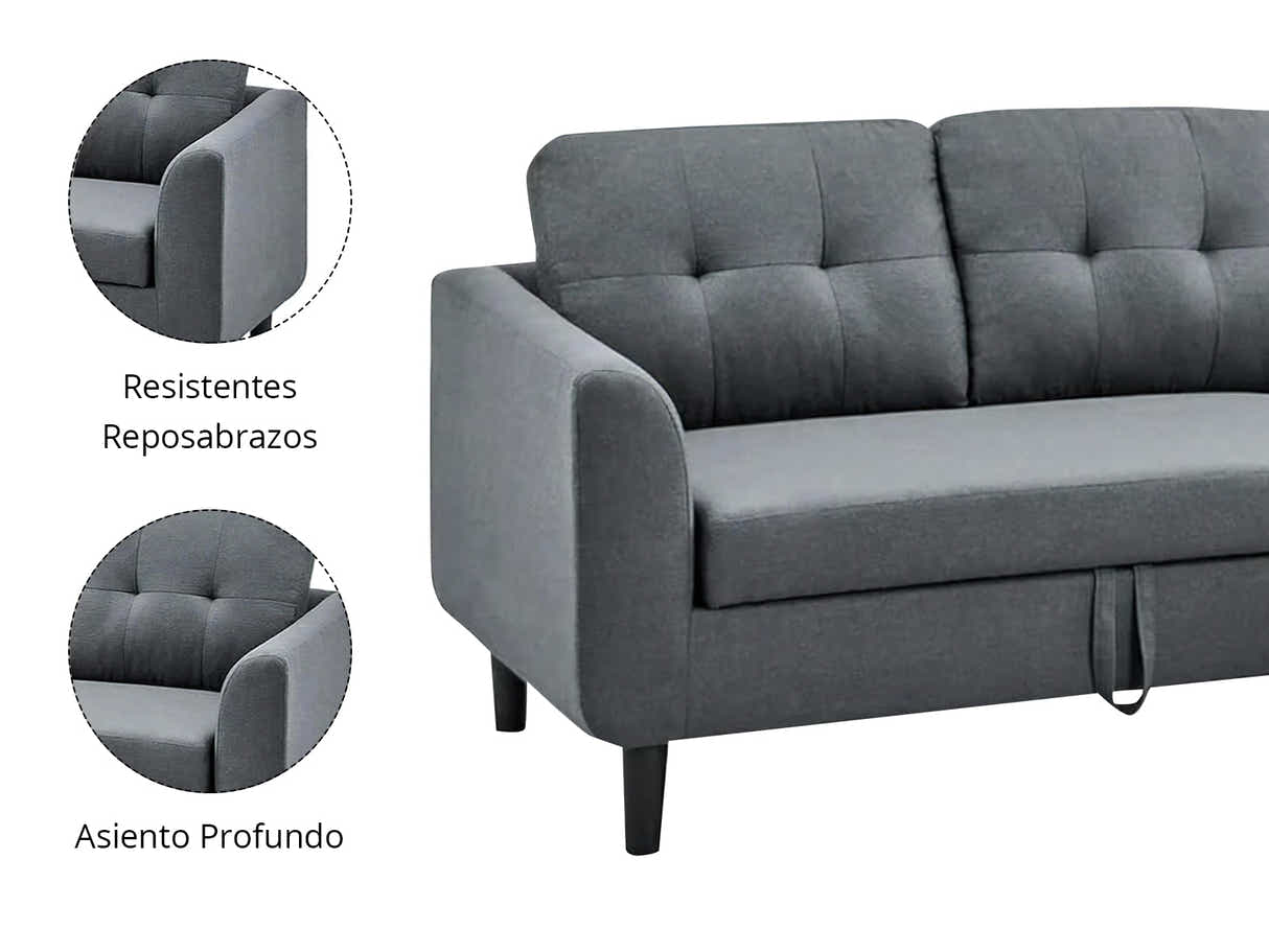 L-Shaped Pull Out Left Sofa Bed Grey