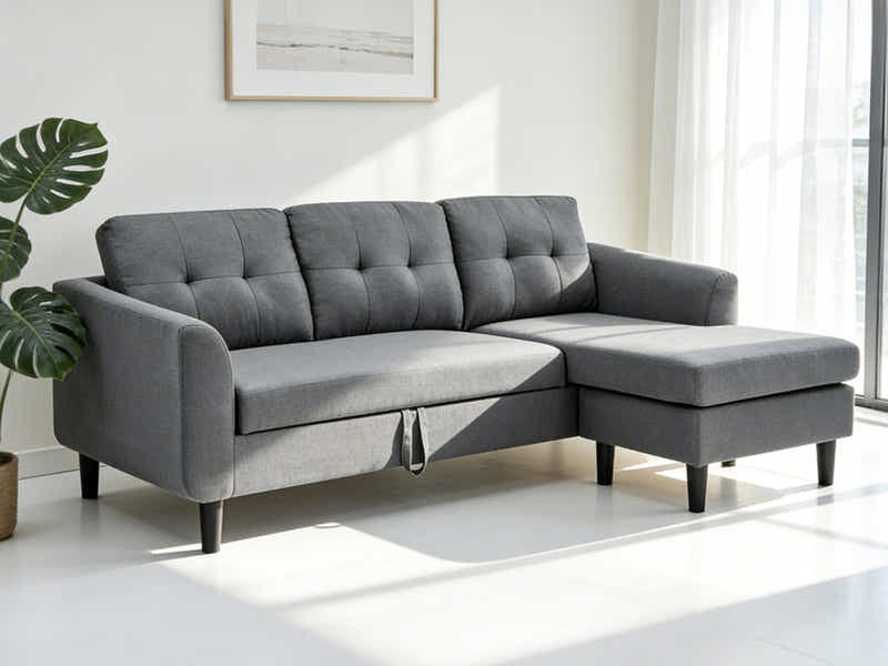DS L-Shaped Pull Out Right Sofa Bed Grey