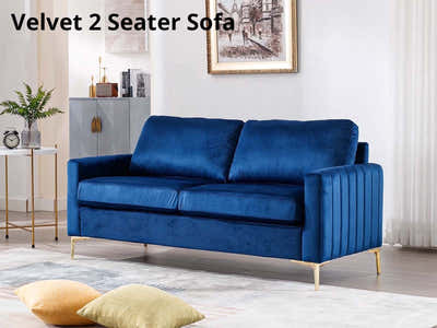 Velvet 2 Seater Sofa Navy Blue