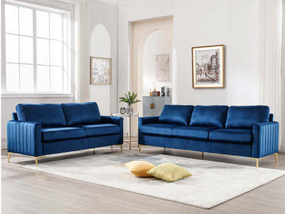 Velvet 3 Seater Sofa Navy Blue