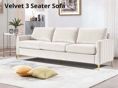 Velvet 3 Seater Sofa Beige