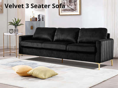 Velvet 3 Seater Sofa Black
