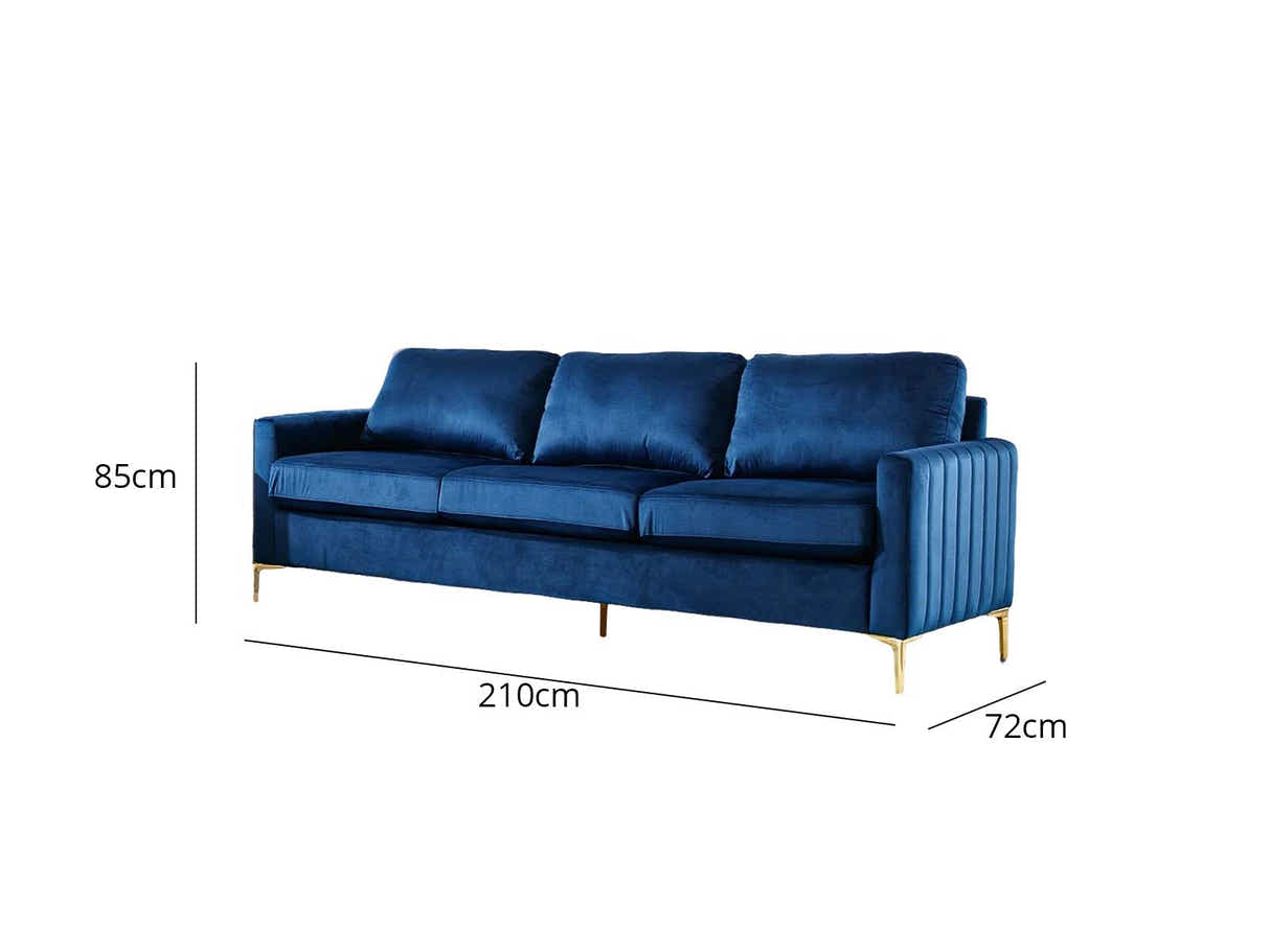 Velvet 3 Seater Sofa Navy Blue