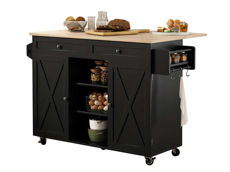 DS Rolling Kitchen Island With Drawers 015 Black