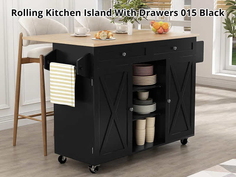 DS Rolling Kitchen Island With Drawers 015 Black