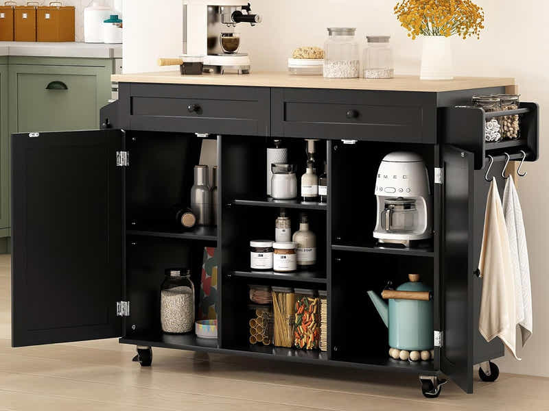 DS Rolling Kitchen Island With Drawers 015 Black