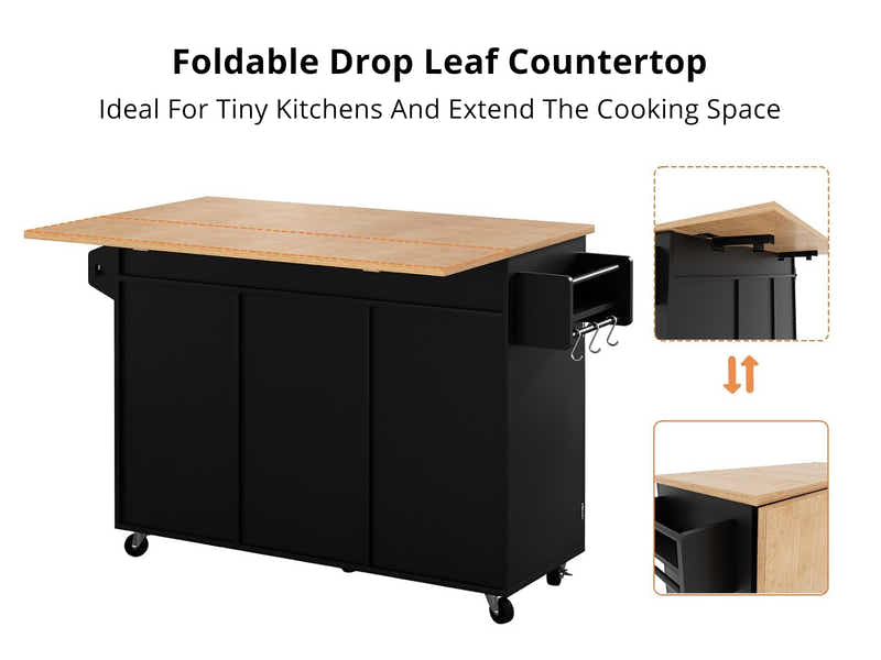 DS Rolling Kitchen Island With Drawers 015 Black