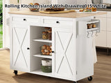 DS Rolling Kitchen Island With Drawers 015 White