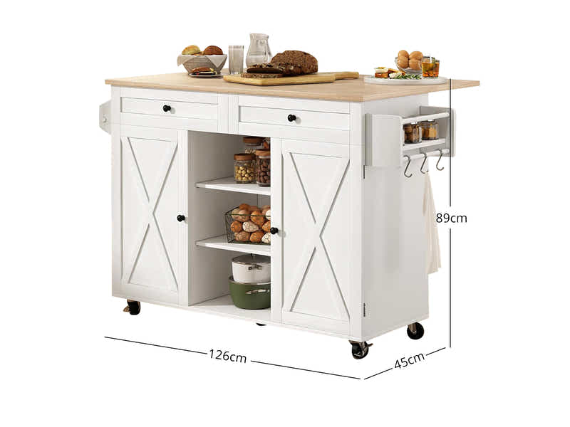 DS Rolling Kitchen Island With Drawers 015 White