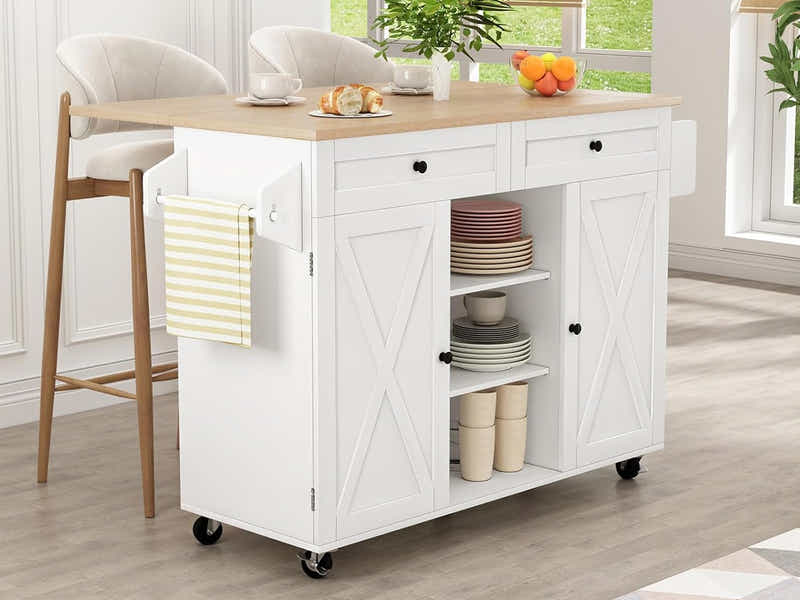 DS Rolling Kitchen Island With Drawers 015 White