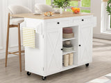 DS Rolling Kitchen Island With Drawers 015 White