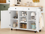 DS Rolling Kitchen Island With Drawers 015 White