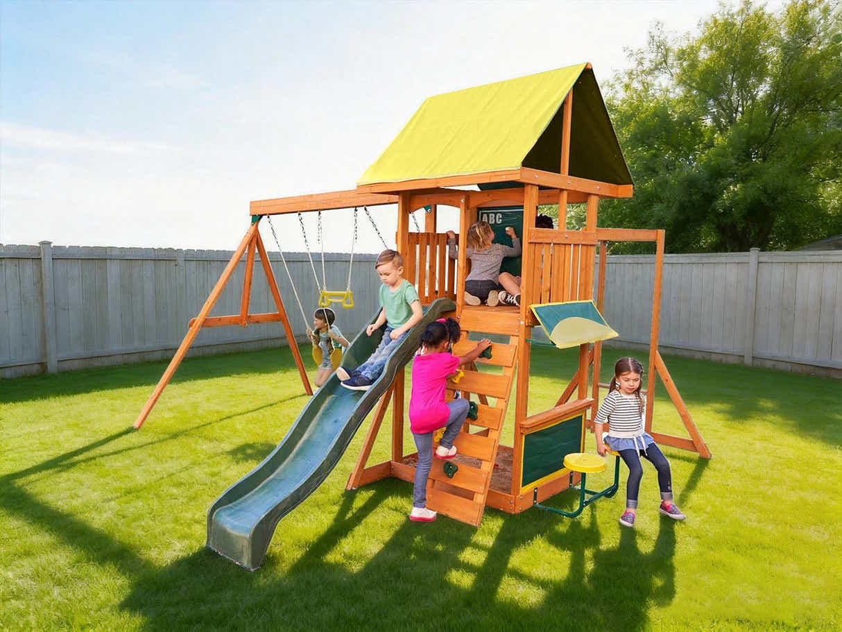 Wooden Swing with Slide Set  WS017 Wood Outdoor Play