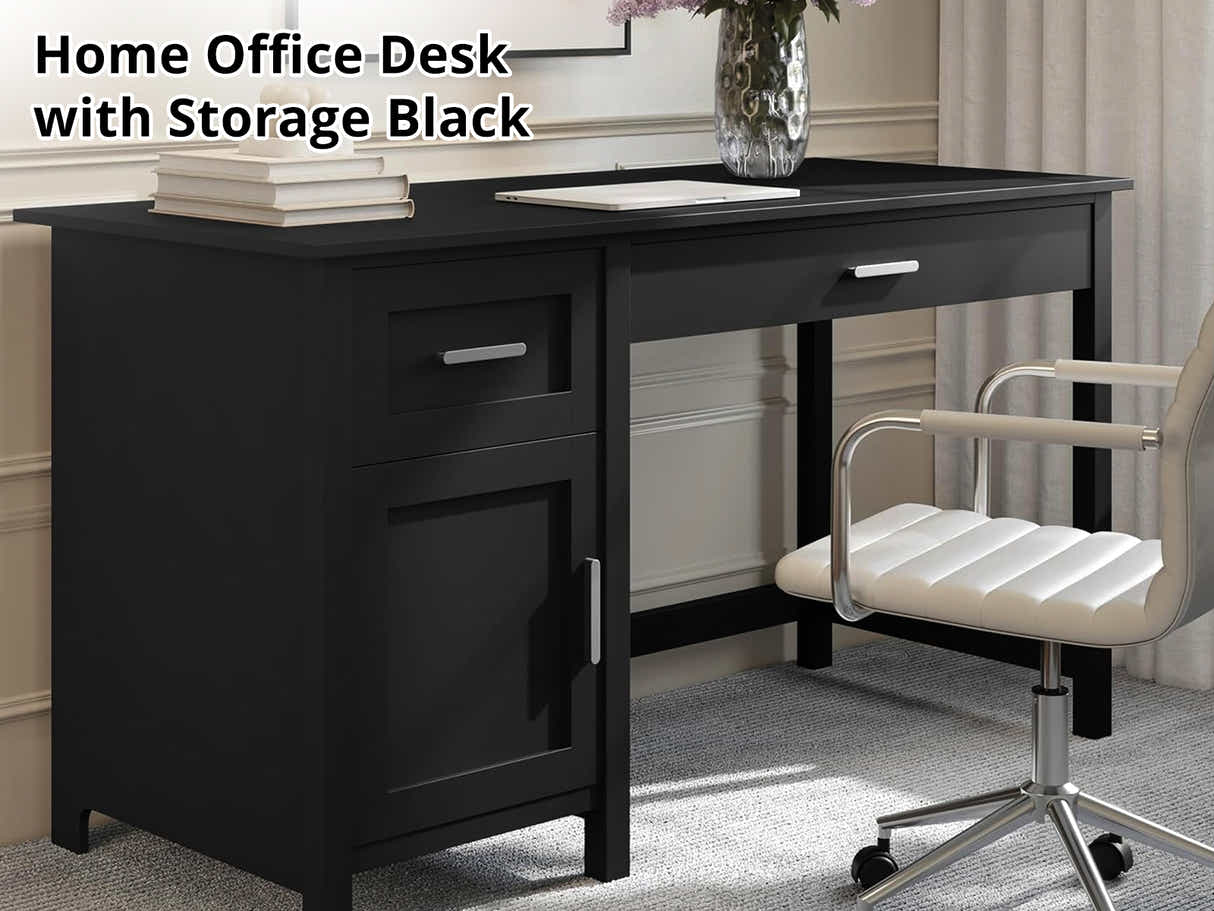 Home Office Desk with Storage Black & Molina Mesh Task Chair Black+Black