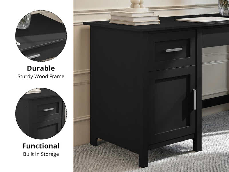 DS Home Office Desk with Storage Black