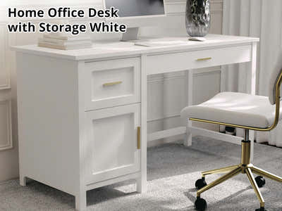 DS Home Office Desk with Storage White