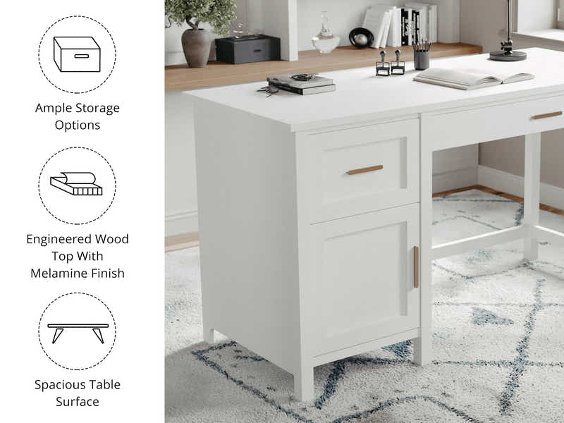 DS Home Office Desk with Storage White